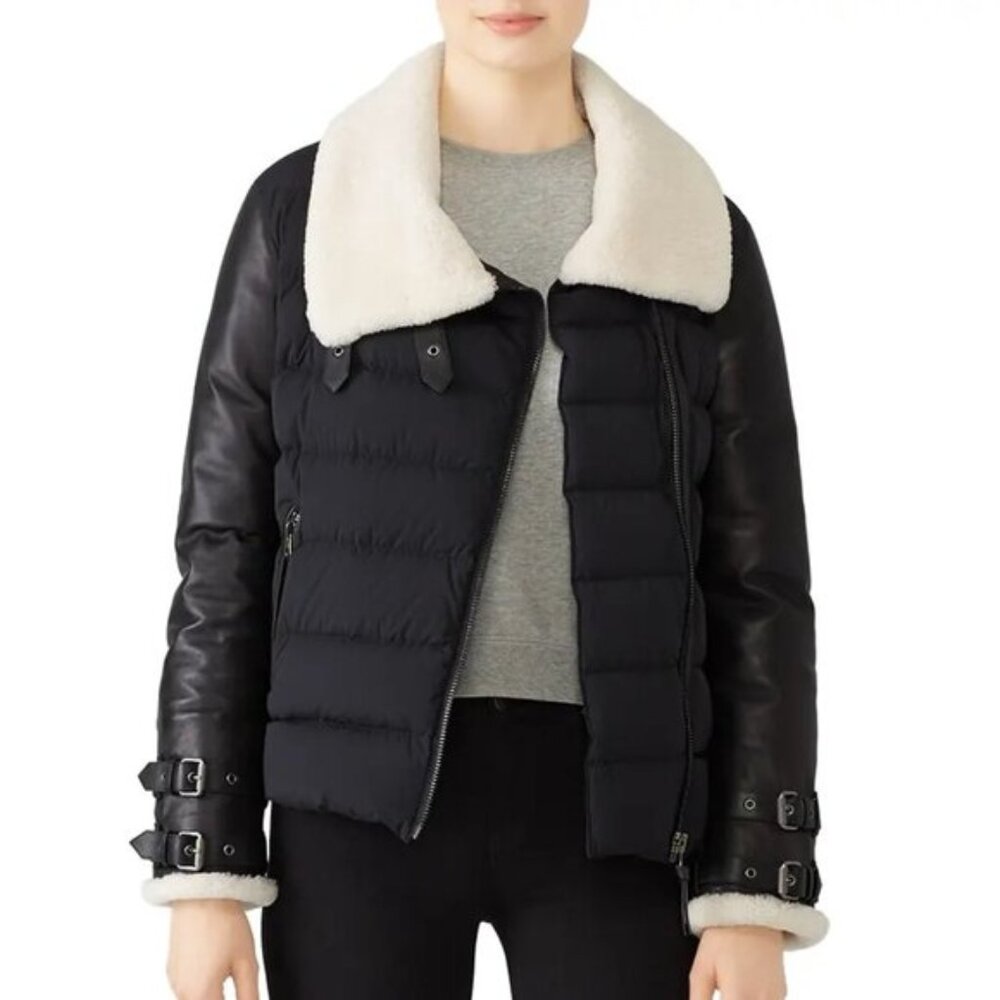 Mackage Jovie Shearling Collar Quilted Puffer Moto Jacket